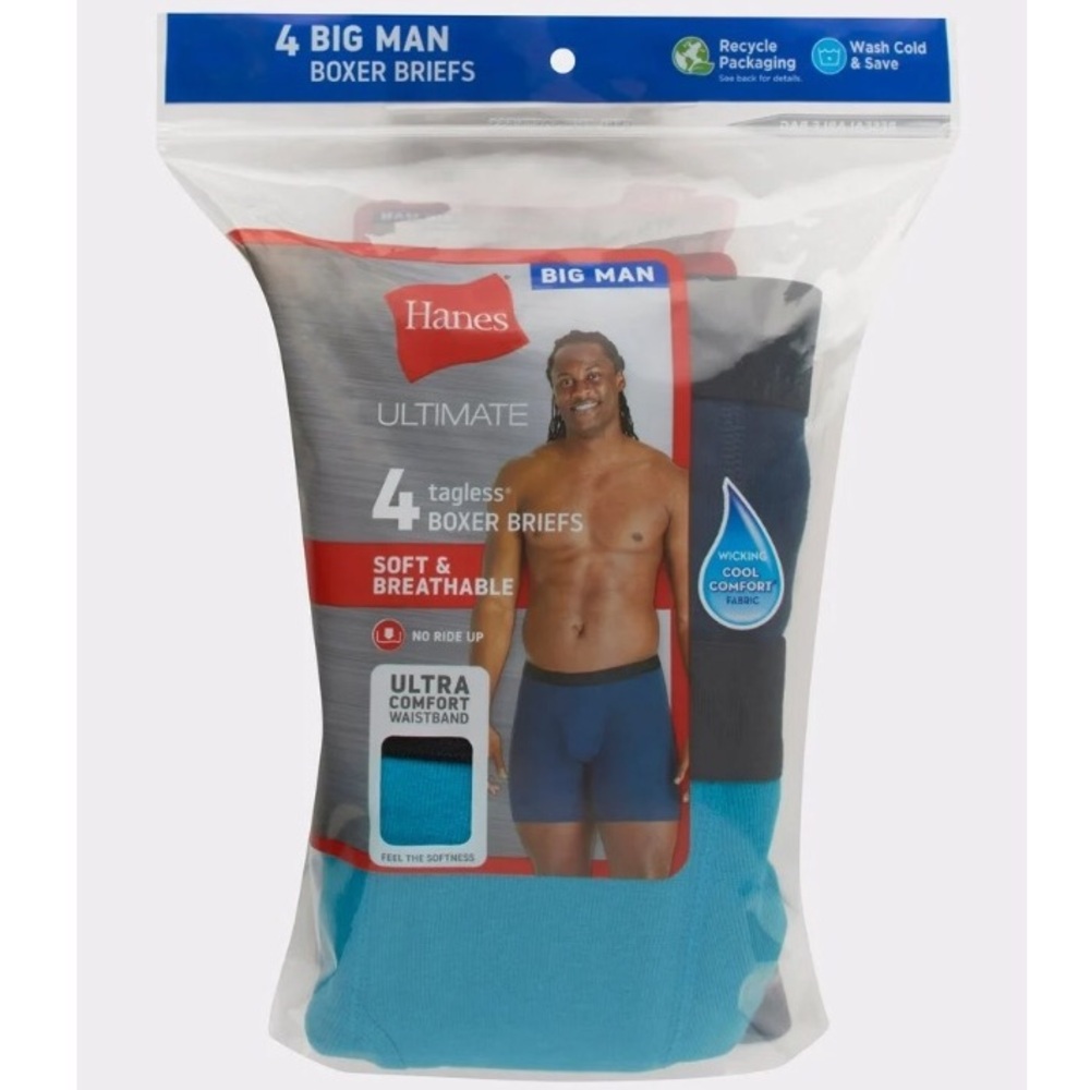NWT Hanes 4XB 4 Pack Boxer Briefs Big & Tall Men's Ultimate Cool Comfort Flex